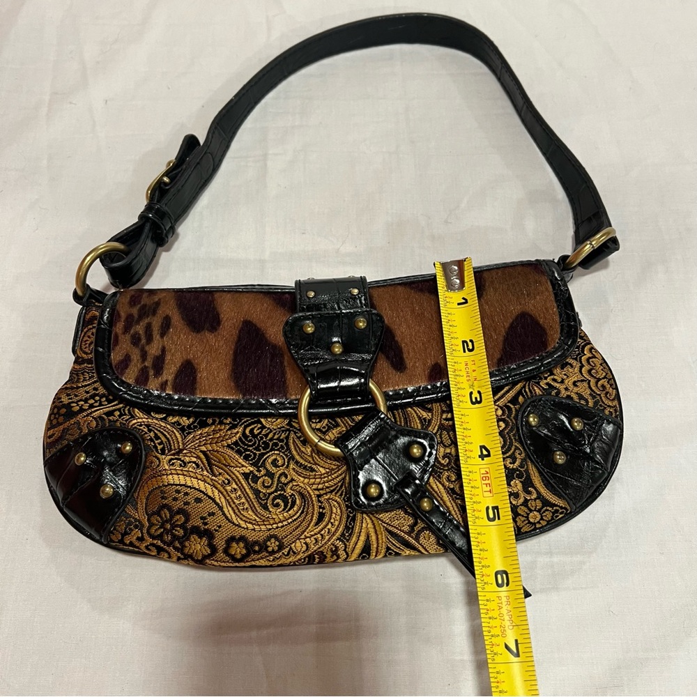 Vintage Nine West Black and Tan Brocade Cheetah Y2K Shoulder Bag - Picture 11 of 17